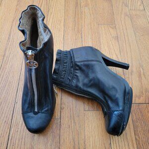 Michael Kors 7M Black Leather Ankle Boots Full Zip Stiletto Heel